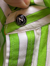 Load image into Gallery viewer, Nick It Shirt Adult Medium Green White Striped Button Up Casual Collared Mens