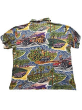 Load image into Gallery viewer, VTG Reyn Spooner Shirt Adult Medium Rainbow AOP Hollywood Hot Rod Hawaiian Mens