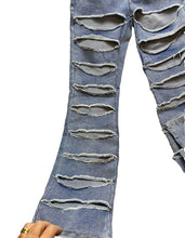 Load image into Gallery viewer, Fashion Nova Jeans Womens 3 (28x30) Blue Destroyed Ripped Flared Spandex Stretch