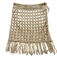 Load image into Gallery viewer, Allegra K Skirt Womens Extra Small Tan Crochet Fringe Cover Up Beachy Swimming