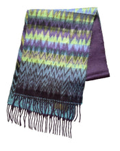 Load image into Gallery viewer, 100% Cashmere Scarf Womens 12.5"X66" Purple Fringe Zig Zag Striped Shawl Scarves