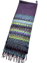 Load image into Gallery viewer, 100% Cashmere Scarf Womens 12.5"X66" Purple Fringe Zig Zag Striped Shawl Scarves