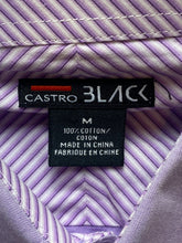 Load image into Gallery viewer, Castro Black Shirt Adult Medium Lavender Flip Cuffs Contrast Button Up Dress Men