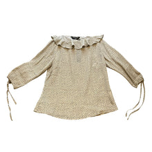 Load image into Gallery viewer, Allegra K Blouse Womens Extra Small Taupe Polka Dot Ruffle Neck Bow Sleeves NWT
