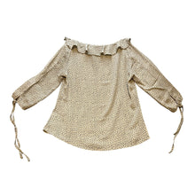Load image into Gallery viewer, Allegra K Blouse Womens Extra Small Taupe Polka Dot Ruffle Neck Bow Sleeves NWT