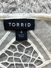 Load image into Gallery viewer, Torrid Sweater Womens 4 4X Ivory Open Front Cardigan Mesh Hippie Boho Nylon Plus