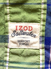 Load image into Gallery viewer, IZOD Shirt Adult Extra Large Button Up Green Blue Saltwater Seaport Poplin Mens