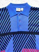 Load image into Gallery viewer, Phases Sweater Adult Large Blue Collared Acrylic Geometric Knits Outerwear Mens