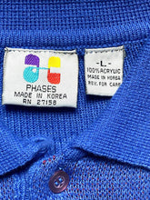 Load image into Gallery viewer, Phases Sweater Adult Large Blue Collared Acrylic Geometric Knits Outerwear Mens