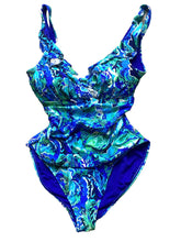 Load image into Gallery viewer, Lauren Ralph Lauren Swimsuit Womens 14 Large Blue Green AOP Flower One Piece