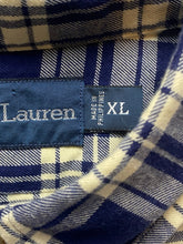Load image into Gallery viewer, Ralph Lauren Shirt Adult Extra Large Beige Navy Plaid Button Up Blue Pony Mens