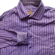 Load image into Gallery viewer, Robert Graham Shirt Adult Small Purple Stripes Flip Cuffs Contrast Casual Mens
