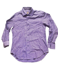 Load image into Gallery viewer, Robert Graham Shirt Adult Small Purple Stripes Flip Cuffs Contrast Casual Mens