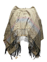 Load image into Gallery viewer, BCBGeneration Poncho Womens OSFM Tan Fringe Argyle Diamond Shawl 1/4 Zip Ladies