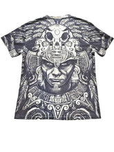 Load image into Gallery viewer, Aztec Mexican Shirt Adult Medium Steel Gray Ivory AOP Warrior Empire Tattoo Mens