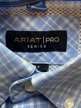 Load image into Gallery viewer, ARIAT Shirt Adult Small Light Blue Plaid Pro Series Mesh Button Up Outdoor Mens