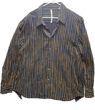 Load image into Gallery viewer, Axis Shirt Adult 2XL Black Funky Rainbow Striped Button Down Silk Rayon Mens