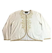 Load image into Gallery viewer, Bob Mackie Sweater Womens Extra Large Cream Gold Cottage Cardigan Wearable Art
