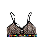 Load image into Gallery viewer, Hot Topic Bralette Womens Large Brown Black Checkered Stay Weird Ladies