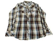 Load image into Gallery viewer, Ariat Shirt Womens Medium Brown Blue Yellow Plaid Western Snap Rodeo Cowgirl l