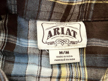 Load image into Gallery viewer, Ariat Shirt Womens Medium Brown Blue Yellow Plaid Western Snap Rodeo Cowgirl l