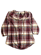 Load image into Gallery viewer, Bob Timberlake Shirt Womens Extra Small Maroon Tan Plaid Oversized Hippie Boho