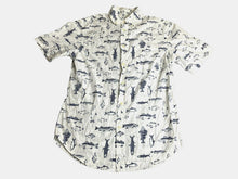 Load image into Gallery viewer, Fish AOP Shirt Adult Small White Merona Novelty Fishing Button Up Casual Mens