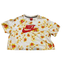 Load image into Gallery viewer, Nike Shirt Womens Large Crop Top Floral Spell Out Center Swoosh AOP Bloomcore