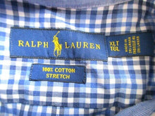 Load image into Gallery viewer, Ralph Lauren Shirt Adult XLT Extra Large Tall Blue Gingham Checkered Stretch Men