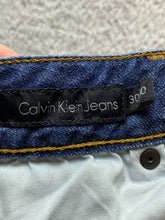 Load image into Gallery viewer, Calvin Klein Jeans 30/10 (34x20) Blue Denim Cropped Capri Cuffed Whiskered Lady