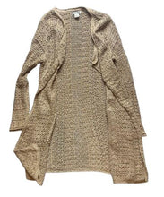 Load image into Gallery viewer, Lucky Brand Sweater Womens Medium Tan Eyelet Open Front Tunic Boho Cardigan