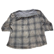 Load image into Gallery viewer, Cocomo Shirt Womens 2X Gray Plaid Lace Trim Boho Spandex Contrast Plus Ladies
