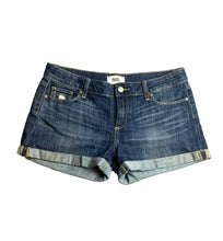 Load image into Gallery viewer, Paige Shorts Womens 29 Blue Denim Whiskered Rolled Cuffed Summer 5 Pocket Ladies