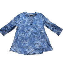 Load image into Gallery viewer, Chicos Shirt Womens 2 Blue Denim AOP Floral Boho Flowy Tunic Blouse Ladies
