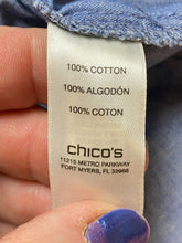 Load image into Gallery viewer, Chicos Shirt Womens 2 Blue Denim AOP Floral Boho Flowy Tunic Blouse Ladies