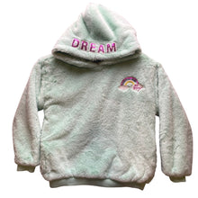 Load image into Gallery viewer, Betsey Johnson Hoodie Womens Medium Mint Green Comfy Fuzzy Rainbow Sequins