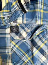 Load image into Gallery viewer, B Society Shirt Adult Extra Large Blue White Plaid Flap Pockets Comfort Fit Mens