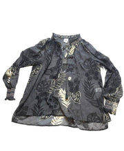 Load image into Gallery viewer, Cabi Shirt Womens Large Black Aloha Sheer Tropical Peasant Boho Blouse Oversized