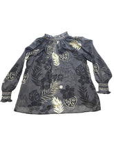 Load image into Gallery viewer, Cabi Shirt Womens Large Black Aloha Sheer Tropical Peasant Boho Blouse Oversized