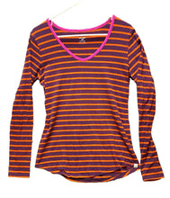 Load image into Gallery viewer, Horny Toad Shirt Womens Medium Purple Orange Stripes Organic Tencel Spandex Lady