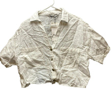 Load image into Gallery viewer, ZARA Shirt Womens Medium White Button Up Linen Cropped Oversized Blouse Lady NWT
