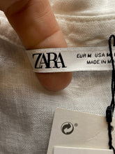 Load image into Gallery viewer, ZARA Shirt Womens Medium White Button Up Linen Cropped Oversized Blouse Lady NWT