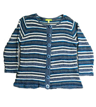 Load image into Gallery viewer, Sigrid Olsen Sweater Womens Large Navy White Viscose Rayon Button Front Cardigan