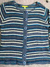 Load image into Gallery viewer, Sigrid Olsen Sweater Womens Large Navy White Viscose Rayon Button Front Cardigan
