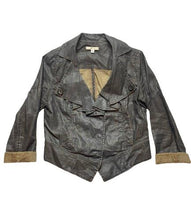 Load image into Gallery viewer, Cabi Jacket Womens Medium Dark Brown Waxed Linen Moto Biker Boho Grunge Cropped