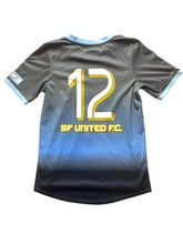 Load image into Gallery viewer, SF United FC Jersey Youth Medium Gray Navy Argentina USA Flag Soccer Club Boys