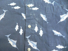 Load image into Gallery viewer, Campia Moda Shirt Adult Large Navy Blue AOP Long Nose Marlin Fish Hawaiian Mens