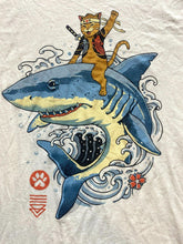 Load image into Gallery viewer, Catana Shark Shirt Adult Large Beige Samurai Japanese Riding Cat Streetwear Mens