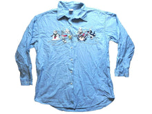 Load image into Gallery viewer, VTG Looney Tunes Shirt Womens Large WB Taz Ice Skating Button Up Embroidered
