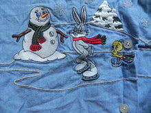 Load image into Gallery viewer, VTG Looney Tunes Shirt Womens Large WB Taz Ice Skating Button Up Embroidered